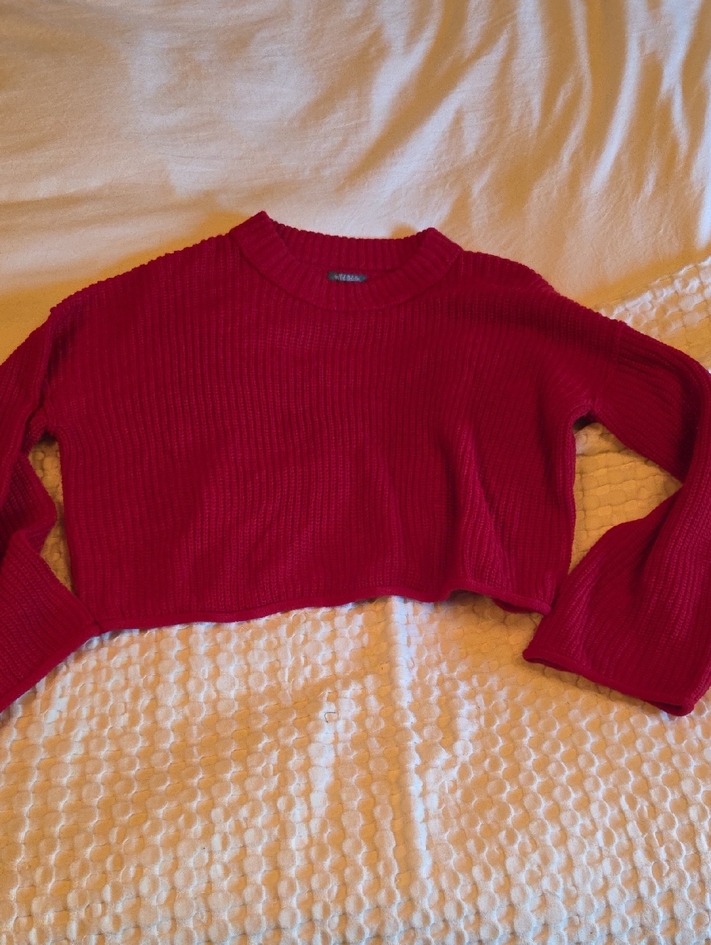 wild fable Red Ribbed Cropped Crew Neck Sweater